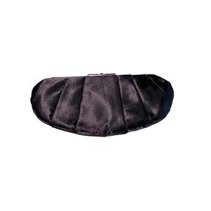 Black Satin Evening Bag trimmed with silver‎ tone metal and a rhinestone clasp